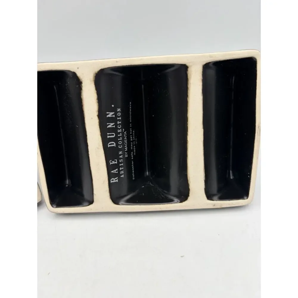 Rae Dunn Artisan Collection TACOS 4pc Divided Ceramic Serving Bowls Black